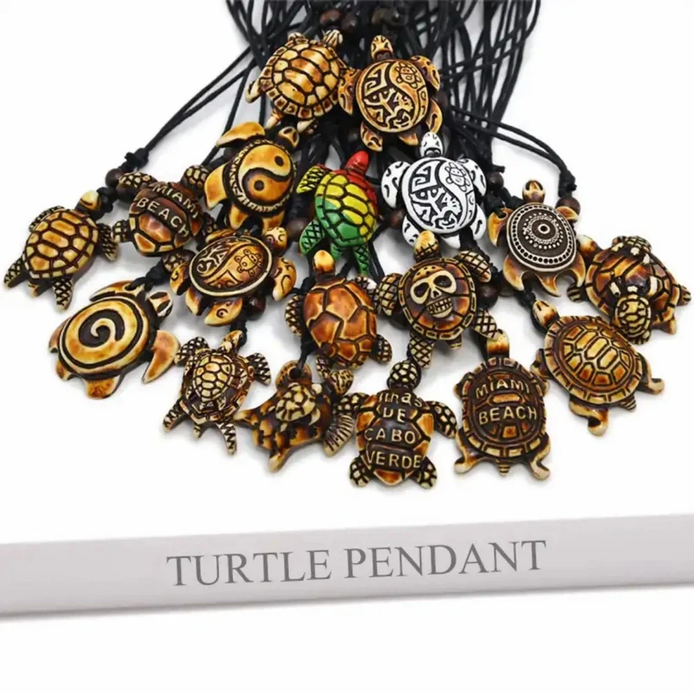 ⭐️ 5 for $25 Sea Turtle Nautical Necklace Adjustable Resin Pendant Wax Cord